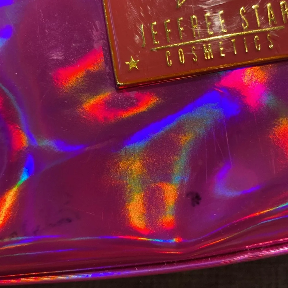 Jeffree Star Holographic Pink Makeup Bag With Gold Zipper beauty cosmetics bags